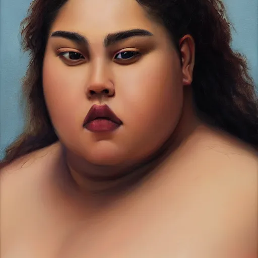 Image similar to A portrait of a powerful and thick beautiful non-binary person, medium tone skin, oil painting, majestic, detailed, high resolution