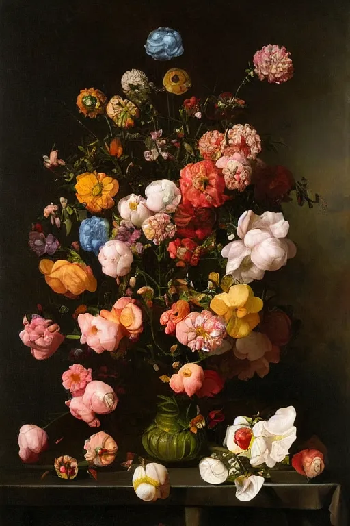 Image similar to painting of human flowers in a vase on a table, by rachel ruysch, pop surrealism, biomorphic, made of men