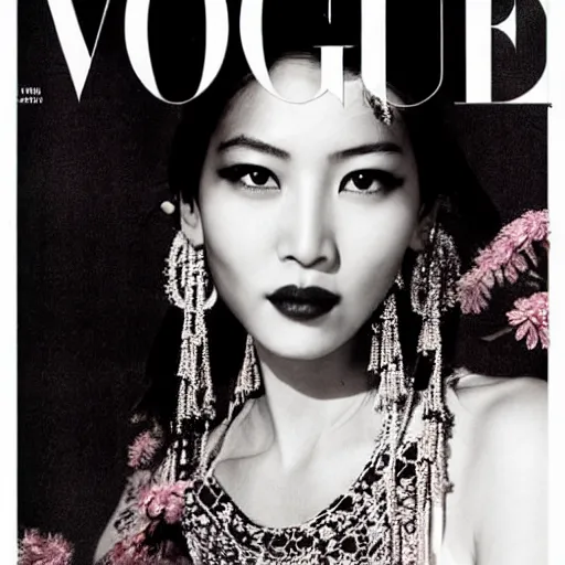 Image similar to a beautiful professional photograph by hamir sardar, herb ritts and ellen von unwerh for the cover of vogue magazine of a beautiful and unusually attractive tibetan female fashion model looking at the camera in a flirtatious way, zeiss 5 0 mm f 1. 8 lens