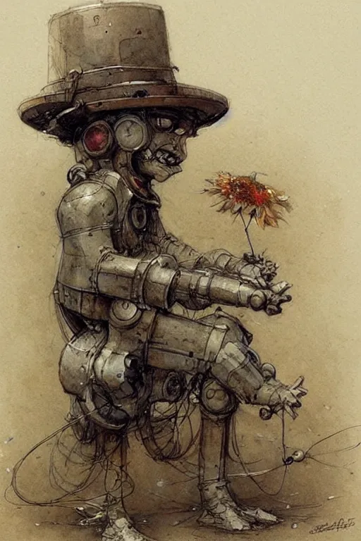 Image similar to ( ( ( ( ( gentlerobot wearing hat ) ) ) ) ) by jean - baptiste monge!!!!!!!!!!!!!!!!!!!!!!!!!!!