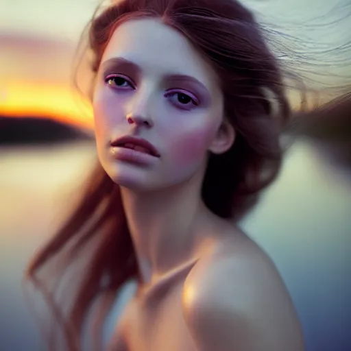 Prompt: photographic portrait of a stunningly beautiful ethereal female in soft dreamy light at sunset, beside the river, soft focus, contemporary fashion shoot, hasselblad nikon, by edward robert hughes, annie leibovitz and steve mccurry, david lazar, jimmy nelsson, extremely detailed, breathtaking, hyperrealistic, perfect face