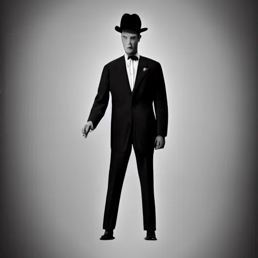 Image similar to A photograph portrait of Jerma985 wearing a suit with and fedora in the 1950s, taken in the early 1950s, grainy, taken on a 1950s Kodak Camera, realistic, hyperrealistic, very realistic, highly detailed, very detailed, extremely detailed, detailed, digital art, trending on artstation