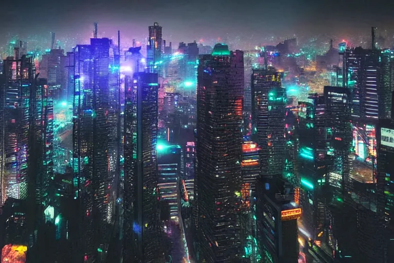 Prompt: photograph of Dhaka in the future, cyberpunk style, night,