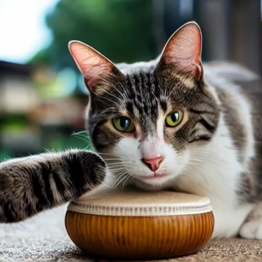 Image similar to photo of a cat playing bongos
