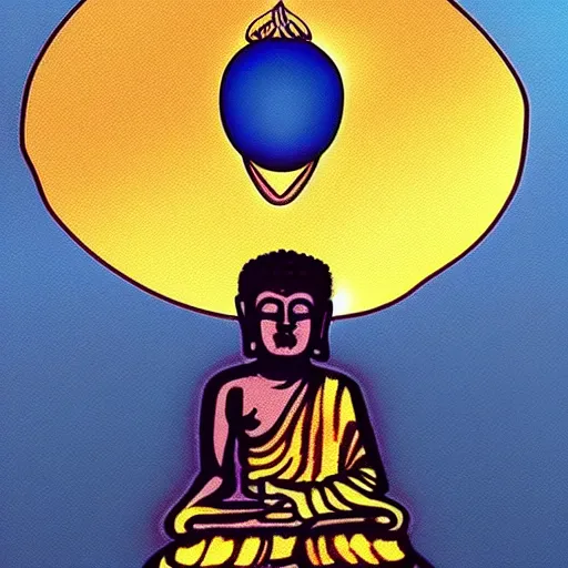 Image similar to hyperrealistic UFO abducting buddha