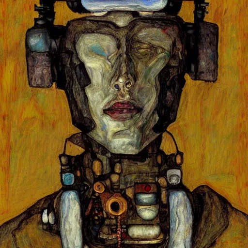 Prompt: portrait of a robot by egon schiele in the style of greg rutkowski
