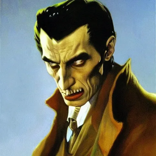 Image similar to ultra realistic portrait painting of dracula, art by frank frazetta, 4 k, ultra realistic, highly detailed, epic lighting