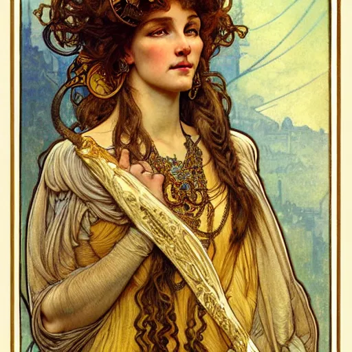 Image similar to highly detailed portrait of a majestic lioness queen in the form of a beautiful woman. d & d, art by anton pieck and augustus edwin mulready and alphonse mucha. trending on artstation, intricate details, energetic composition, golden ratio, concept art, illustration, elegant art