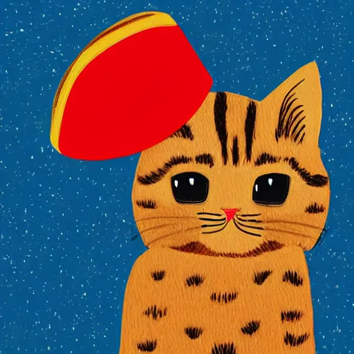Prompt: an illustration of a cute cat wearing a sombrero