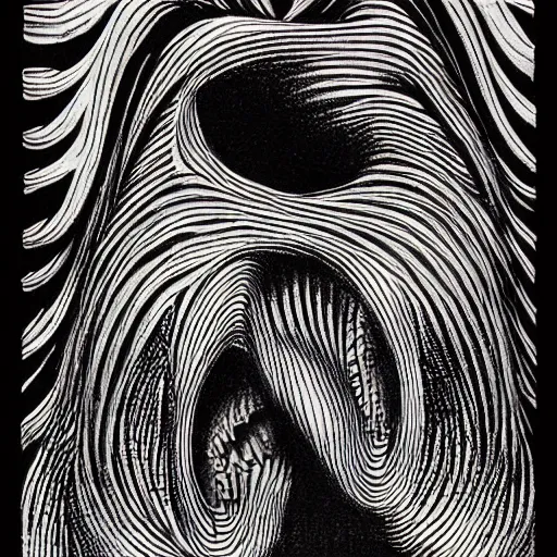 Prompt: two eldritch women abominations of unimaginable horror kissing each other by h. r. giger and junji ito, speculative evolution, op art with big bold patterns