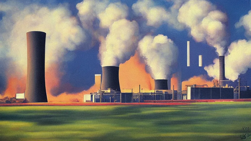 Prompt: a power plant precisionism artwork