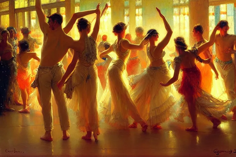 Image similar to dance festival, summer, neon light, painting by gaston bussiere, craig mullins, j. c. leyendecker