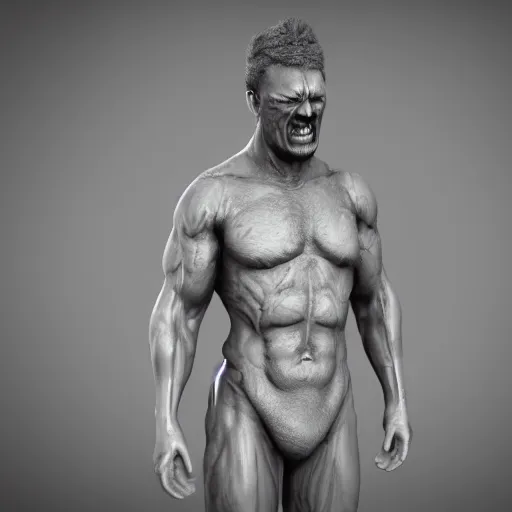 Image similar to buff man crying, 3d render, photorealistic, detailed, 8k