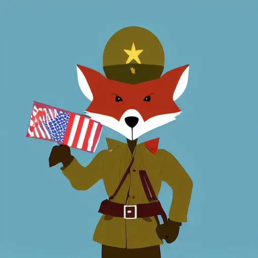 Image similar to fox animal dressed as a soldier in the style of a patriotic propaganda poster