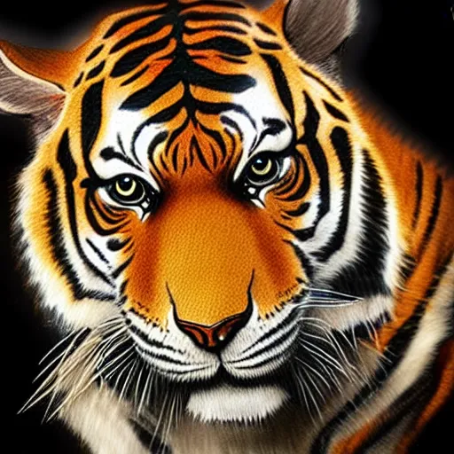 Image similar to a steampunk robotic tiger, dark background, super - detailed, photo - realistic,