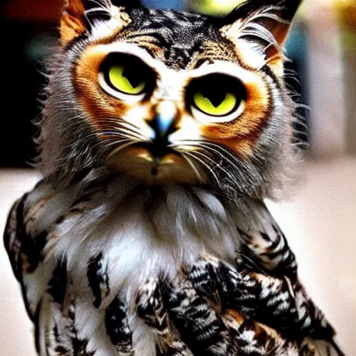 Image similar to a feline owl - cat - hybrid, animal photography