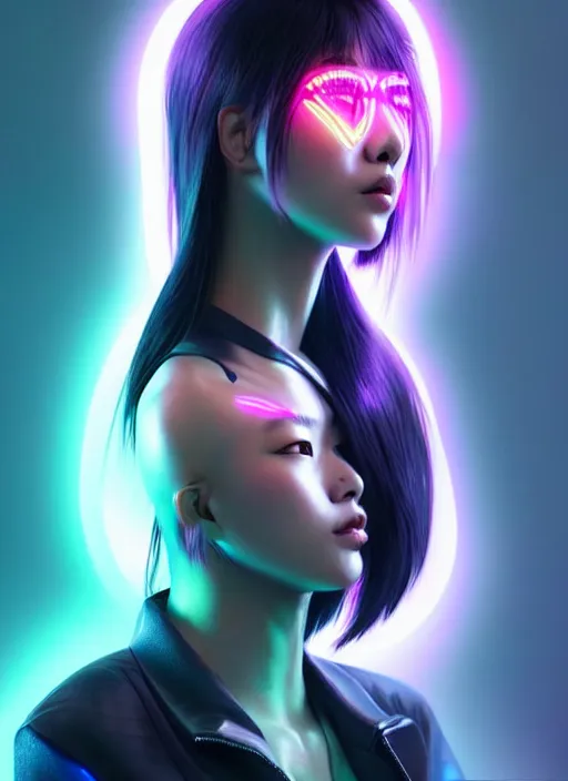 Prompt: photorealistic portrait of asian female humanoid, cyber neon lights, highly detailed, cyberpunk fashion, elegant, crispy quality, trending in artstation, trending in pinterest, glamor pose, no signature, no watermark, cinematic, art by pascal blanche