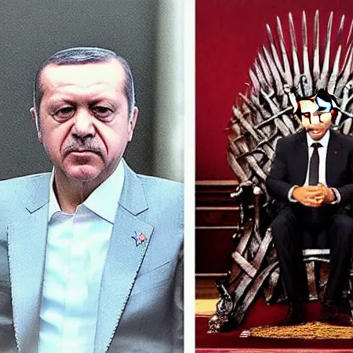 Prompt: recep tayyip erdoğan sitting on the iron throne