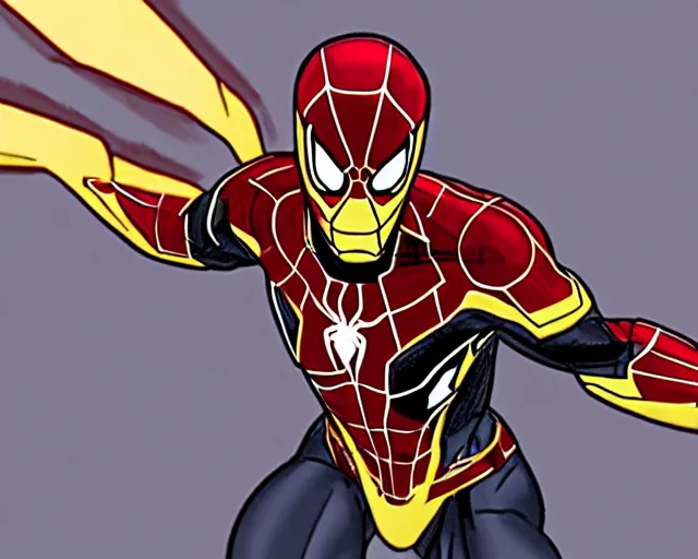 Image similar to photorealistic sketch of the mcu iron spider