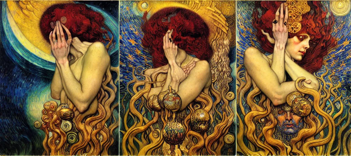 Image similar to Divine Chaos Engine by Karol Bak, Jean Delville, William Blake, Gustav Klimt, and Vincent Van Gogh, symbolist, visionary