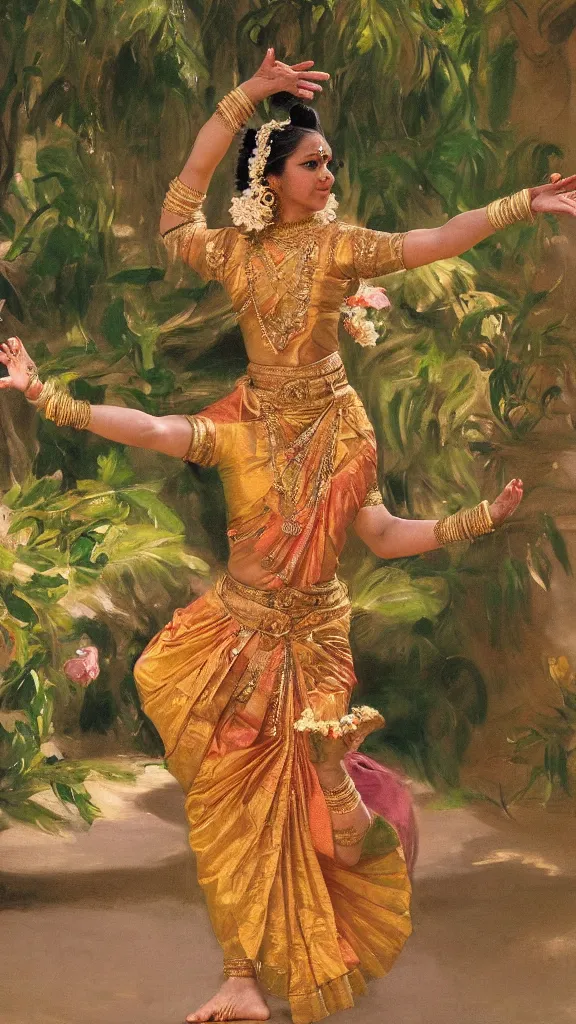 Image similar to a rabbit dancing bharatanatyam in botanical room by john singer sargent, cinematic, detailed