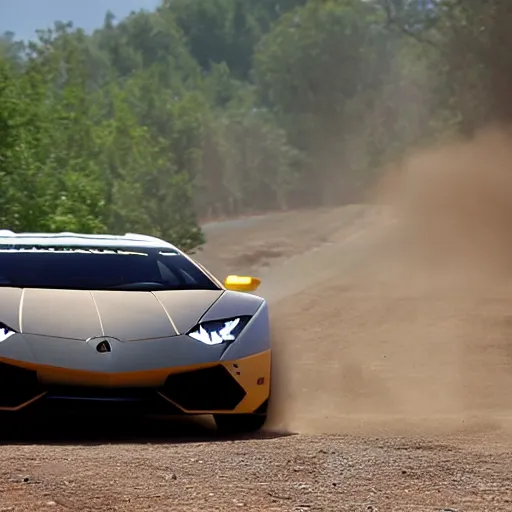 Image similar to lamborghini Countache rallycar sliding through a dirt road at high speed