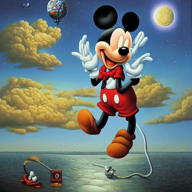 Image similar to an oil on canvas portrait painting of mickey mouse, surrealism, surrealist, cosmic horror, rob gonsalves, high detail