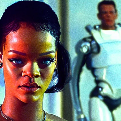 Image similar to rihanna as the t 1 0 0 0 in terminator 2 : judgment day ( 1 9 9 1 ), 8 k wide shot