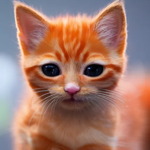 Prompt: orange kitten big eyes a lot of fur cute highly detailed high - quality photo realistic 8 k