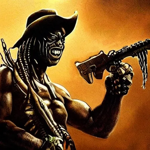 Image similar to predator movie alien in old western style