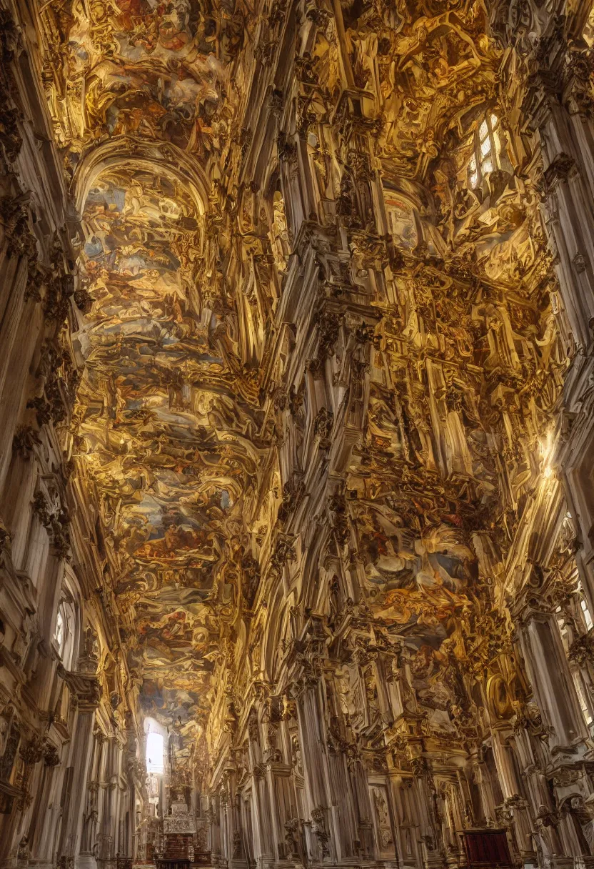 Image similar to nave of gigantic baroque cathdral, sunrays