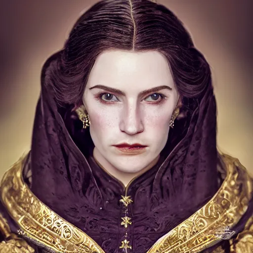 Prompt: the elder scrolls vi, majestic, gracious regal brunette aristocratic female imperial vampire portrait, mysterious, mysterious atmospheric lighting, painted, intricate, volumetric lighting, beautiful, rich deep colours masterpiece, golden hour, golden ratio, sharp focus, ultra detailed, by mark kent, jordan lamarre - wan, igor kieryluk, maxim verehin, miranda meeks