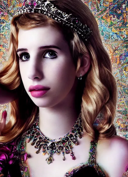 Prompt: elegant teenage Emma Roberts as empress of nails. ultra detailed painting at 16K resolution and amazingly epic visuals. epically beautiful image. amazing effect, image looks gorgeously crisp as far as it's visual fidelity goes, absolutely outstanding. vivid clarity. ultra. iridescent. mind-breaking. mega-beautiful pencil shadowing. beautiful face. Ultra High Definition. godly shading. amazingly crisp sharpness. photorealistic 3D rendering on film cel processed twice..