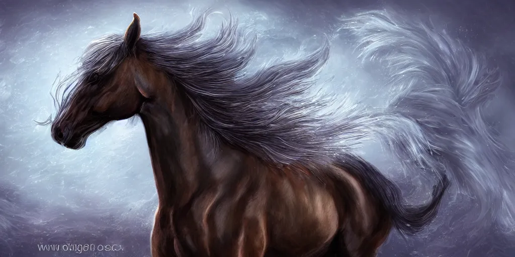 Prompt: a horse, fantasy creature, fantasy, digital art, highly detalied
