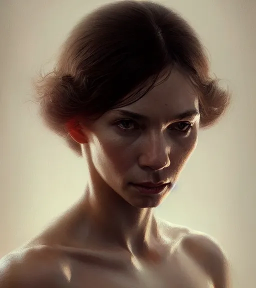 Prompt: portrait of a woman in heightened detail, poised, intense emotion, detailed facial expression, detailed surroundings, intricate, elegant, highly detailed, centered, digital painting, artstation, concept art, smooth, sharp focus, illustration, by ( greg rutkowski ), wlop