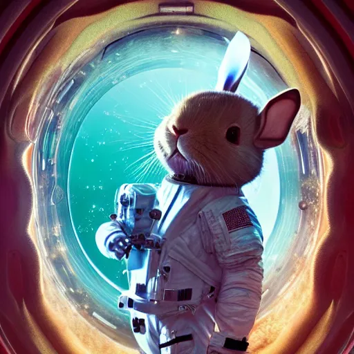 Prompt: an epic portrait of an astronaut entering the magical rabbit hole of wonderland, cinematic lighting, trending on Artstation, highly detailed, insane details