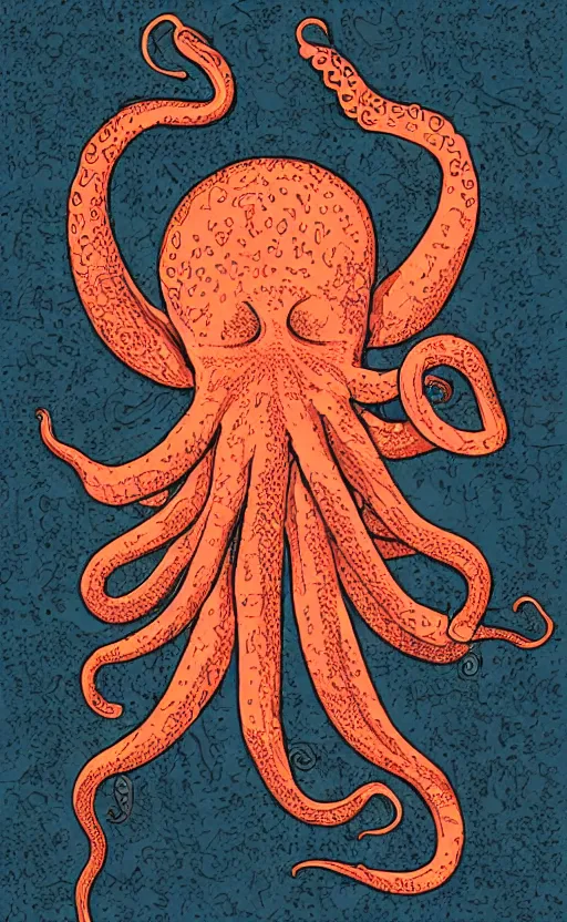 Prompt: highly detailed three - color ink illustration of octopus eating a burger, symmetrical, hd, trending, silk screen vector