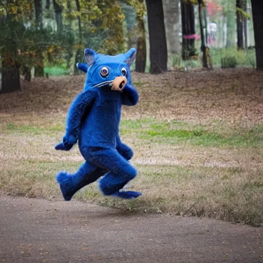 Image similar to photo of a person in a fursuit chasing a squirrel