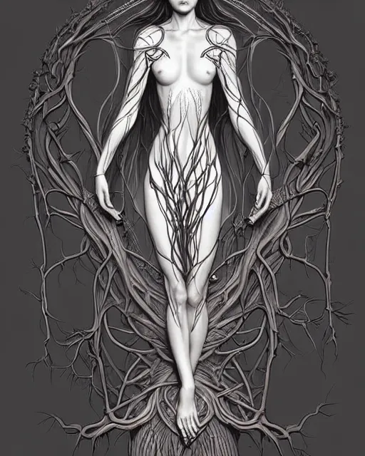 Image similar to digital art, centered elven body made with intricate roots, by James Jean and by artgerm, by ross tran , ultradetailed, charachter design, concept art, trending on artstation,