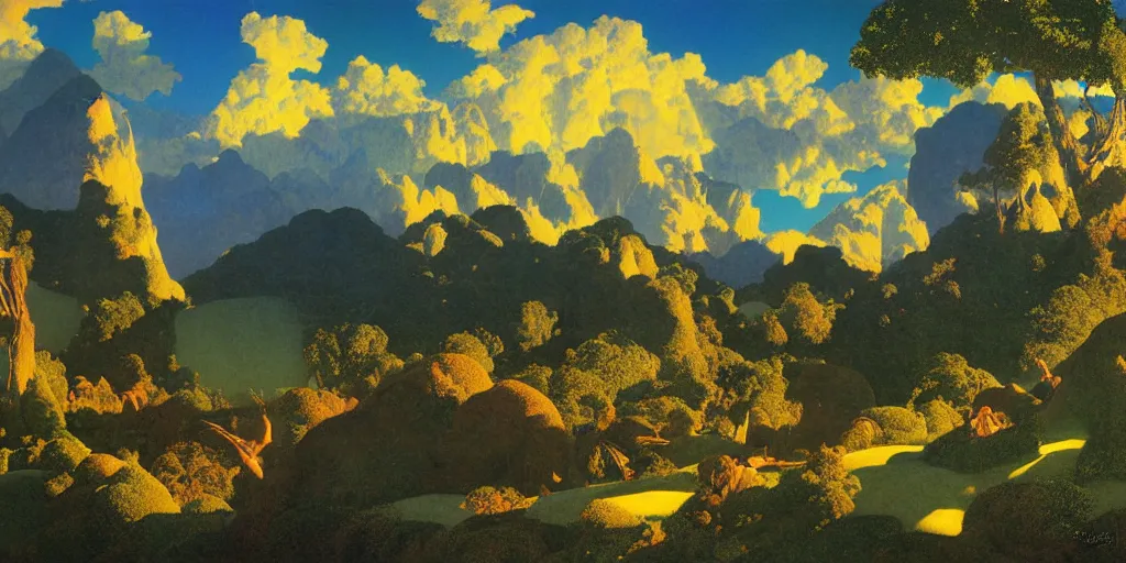 Image similar to !dream a landscape of a fantasy kingdom by Maxfield Parrish, digital art 8k