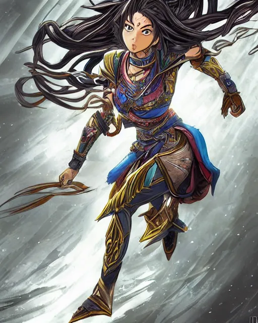 Prompt: A beautiful female warrior running, D&D, beautiful face, highly detailed face, fantasy art, female art, in the style of masami kurumada, illustration, epic, fantasy, intricate, hyper detailed, artstation, concept art, smooth, sharp focus, ray tracing