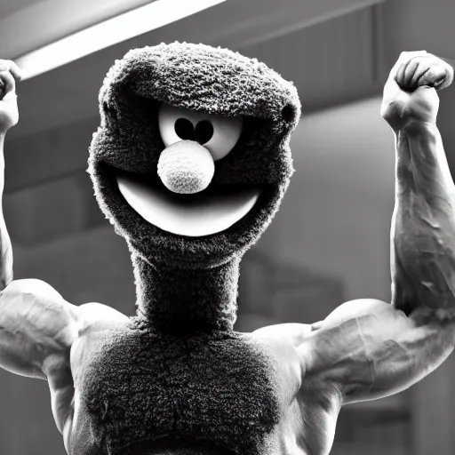 Prompt: bodybuilder elmo, 4 k, high detail, high - resolution photograph, professional photography, ultra - detail