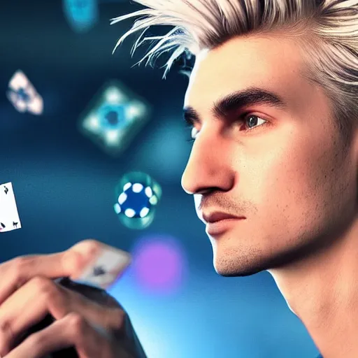 Image similar to a high quality photo of handsome gigachad XQC gambling, photorealism, 8k, artstation