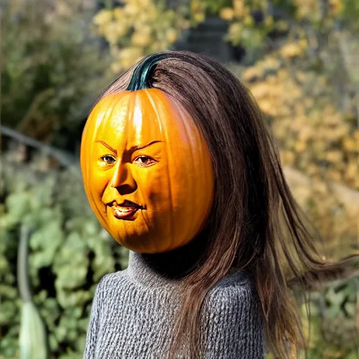 Image similar to gourd with face of amber heard hybrid intercross mix as a gourd