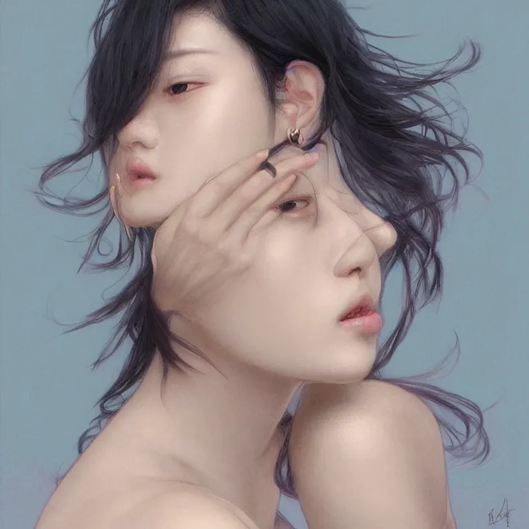 Image similar to portrait of kpop idol, expressive pose, lively expression, a pastel by chip zdarsky, trending on pinterest, mingei, full body, stylish, intricate, elegant, rose tones, highly detailed, digital painting, artstation, concept art, smooth, sharp focus, illustration, art by artgerm and greg rutkowski and alphonse mucha