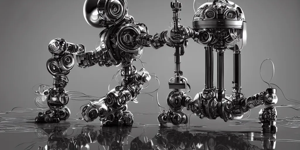 Image similar to nixie tube robot with robot spider legs, ornate, hyper realism, reflections, intricate, realistic, digital art, detailed, studio shot, unreal engine 5, octane, high definition, artstation, concept art, behance