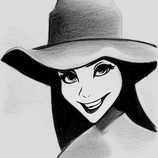 Image similar to milt kahl pencil sketch of victoria justice with a cowboy hat