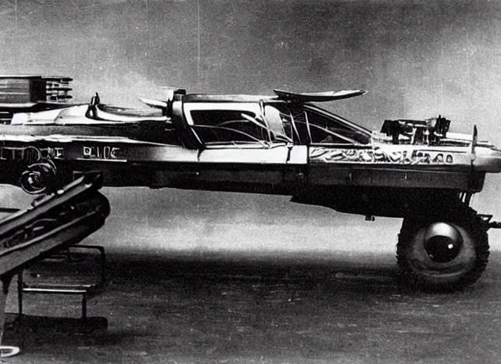 Image similar to flying police car from the 1912 science fiction film Blade Runner