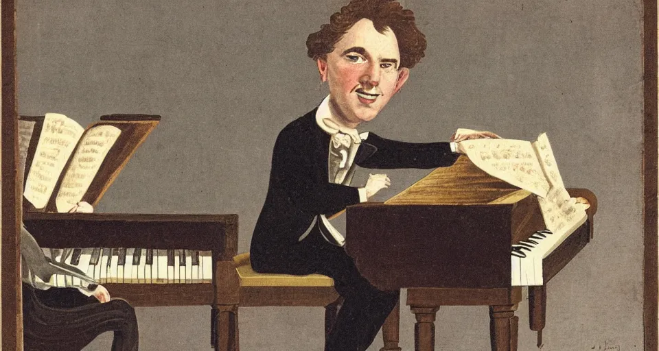 Image similar to a caricature of a man playing a piano