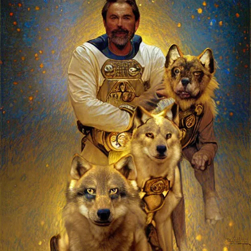 Image similar to a portrait of a wolf dogman canine star trek chief engineer. highly detailed painting by gaston bussiere craig mullins jc leyendecker gustav klimt artgerm greg rutkowski alphonse mucha furry